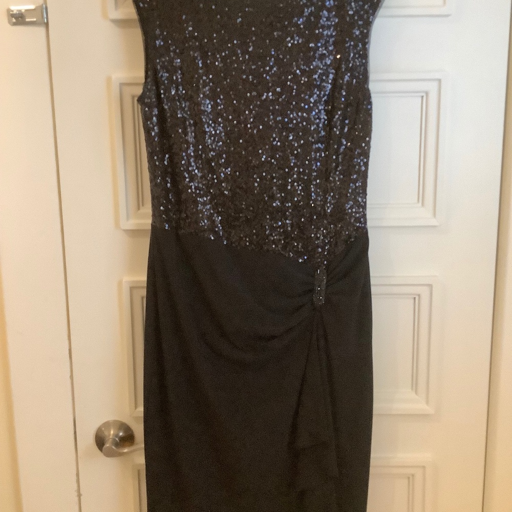 Lauren evening dress with beaded top and ruched waist with drop pleating sash